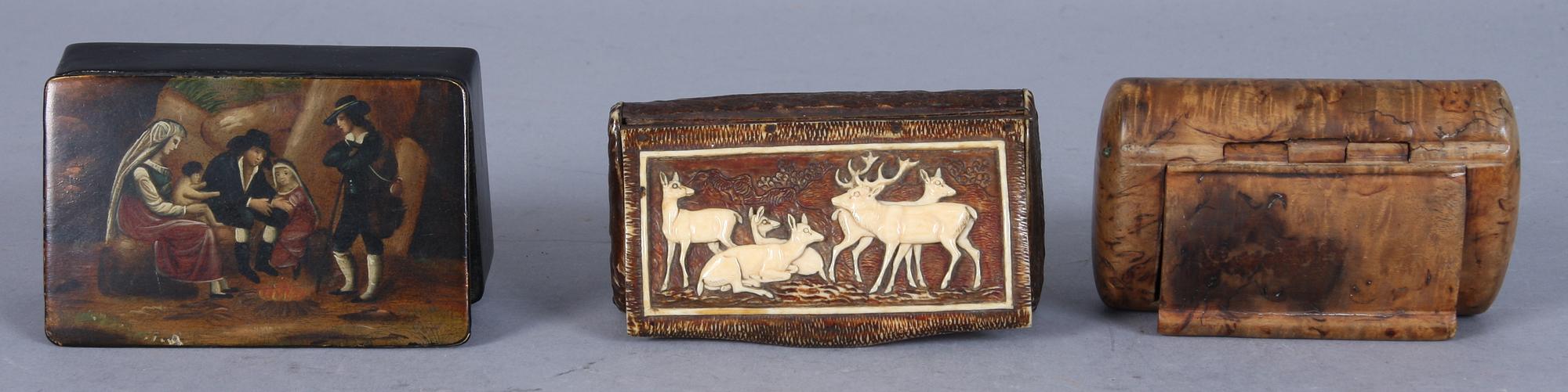 DOSOR, 3 st, trä samt ben, 1800/1900-tal.