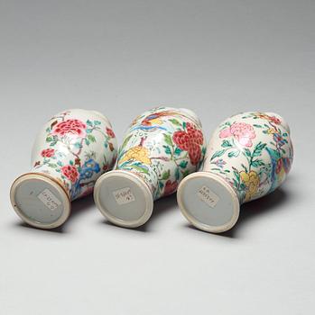 Three famille rose vases with covers, Qing dynasty, Qianlong (1736-95).