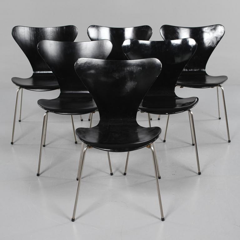 STOLAR, 6 st, "Sjuan", Arne Jacobsen, Fritz Hansen, formgivna 1955.