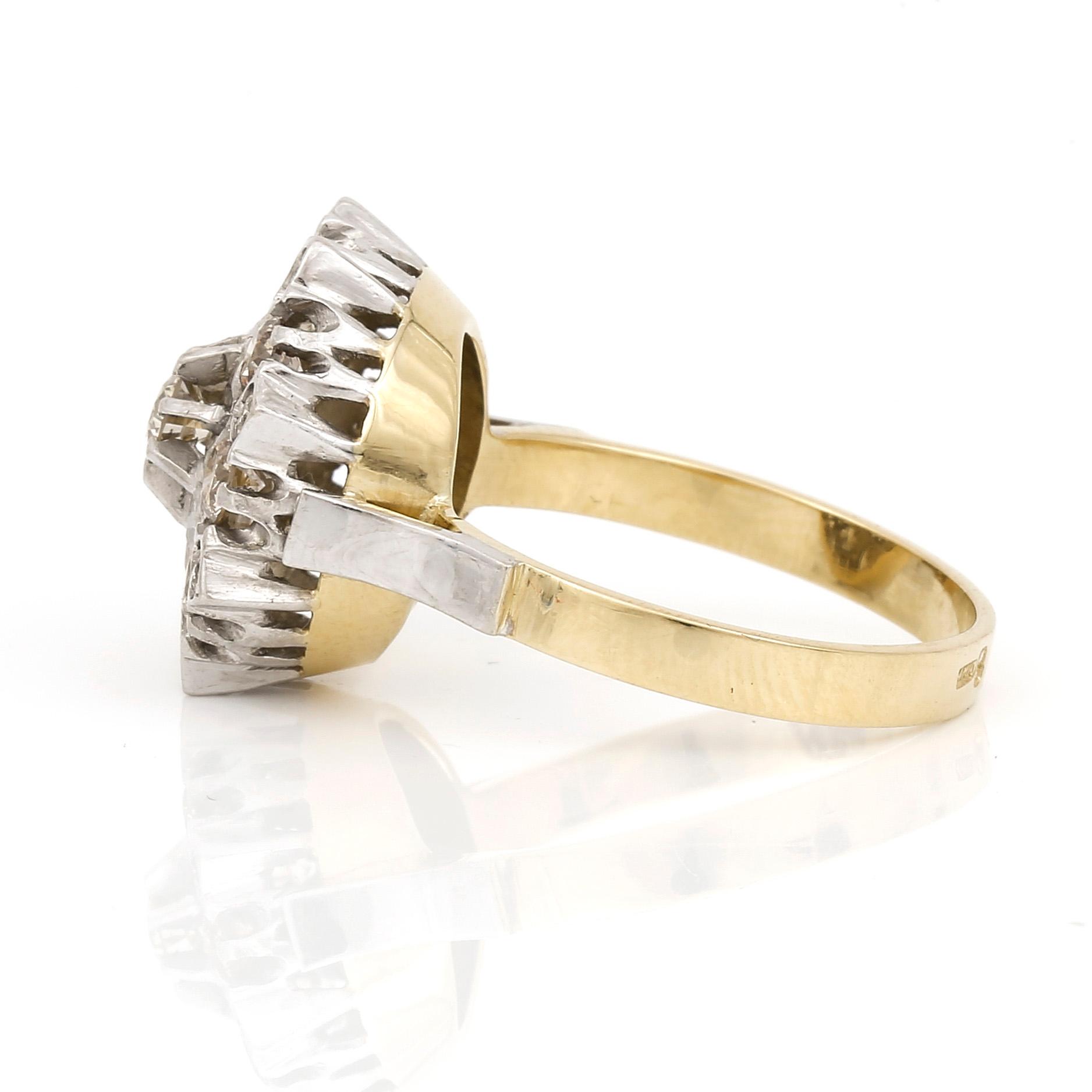 RING, guld 18K, bruna diamanter, totalt ca 1.41 ct. Tot ca 7 gram.