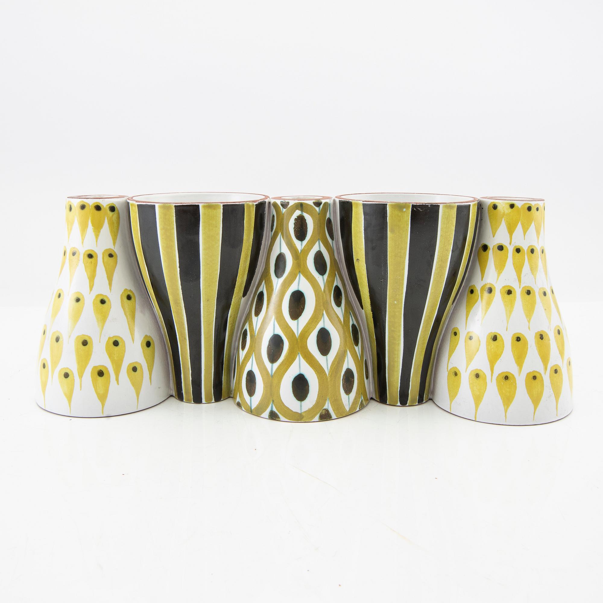 Stig Lindberg, vase/candlestick "snurran" faience signed Gustavsbergs studio, mid-20th century.