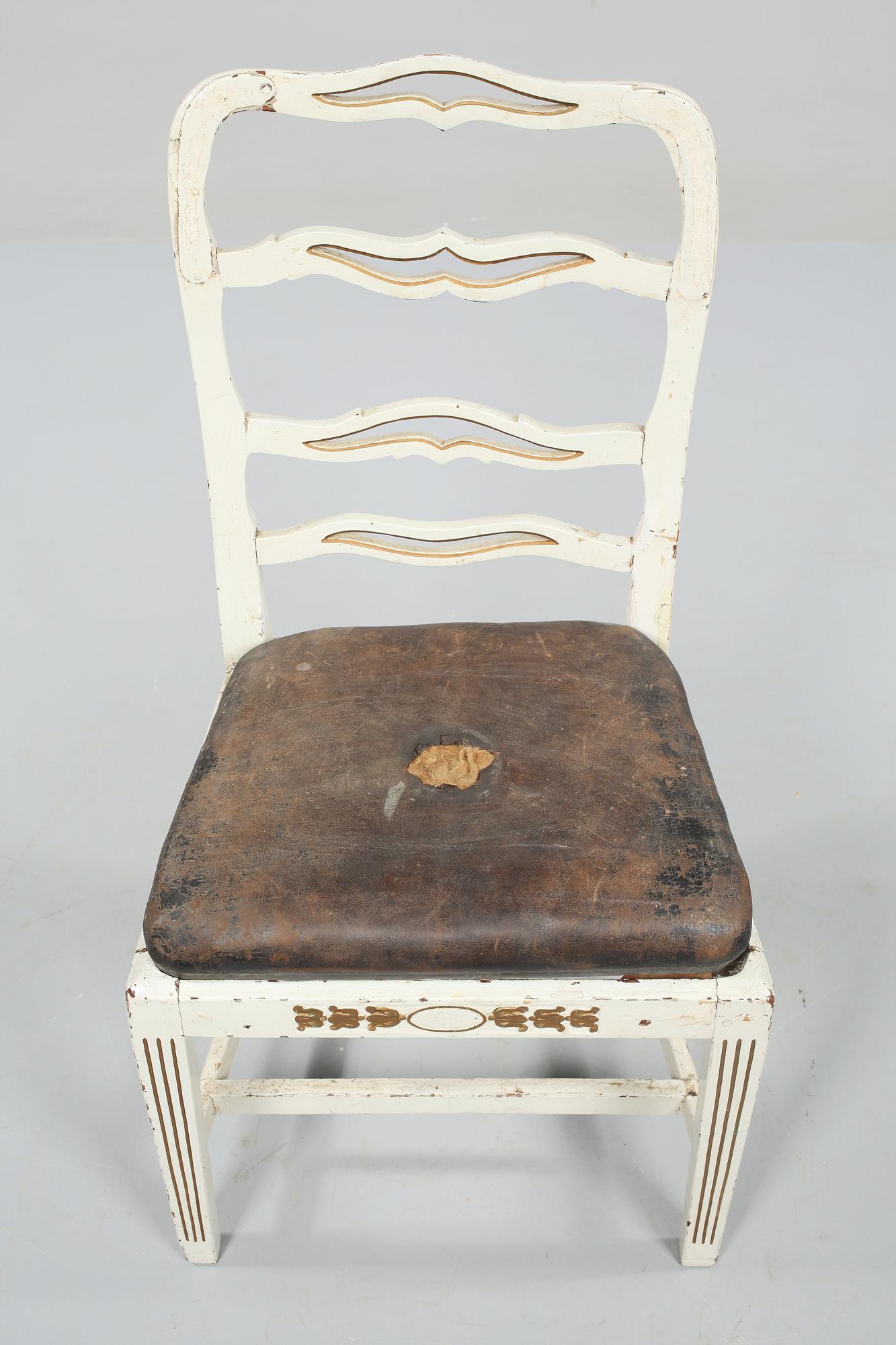 STOLAR, 6 st, sk "skrattstolar", gustaviansk modell, 1800-tal.