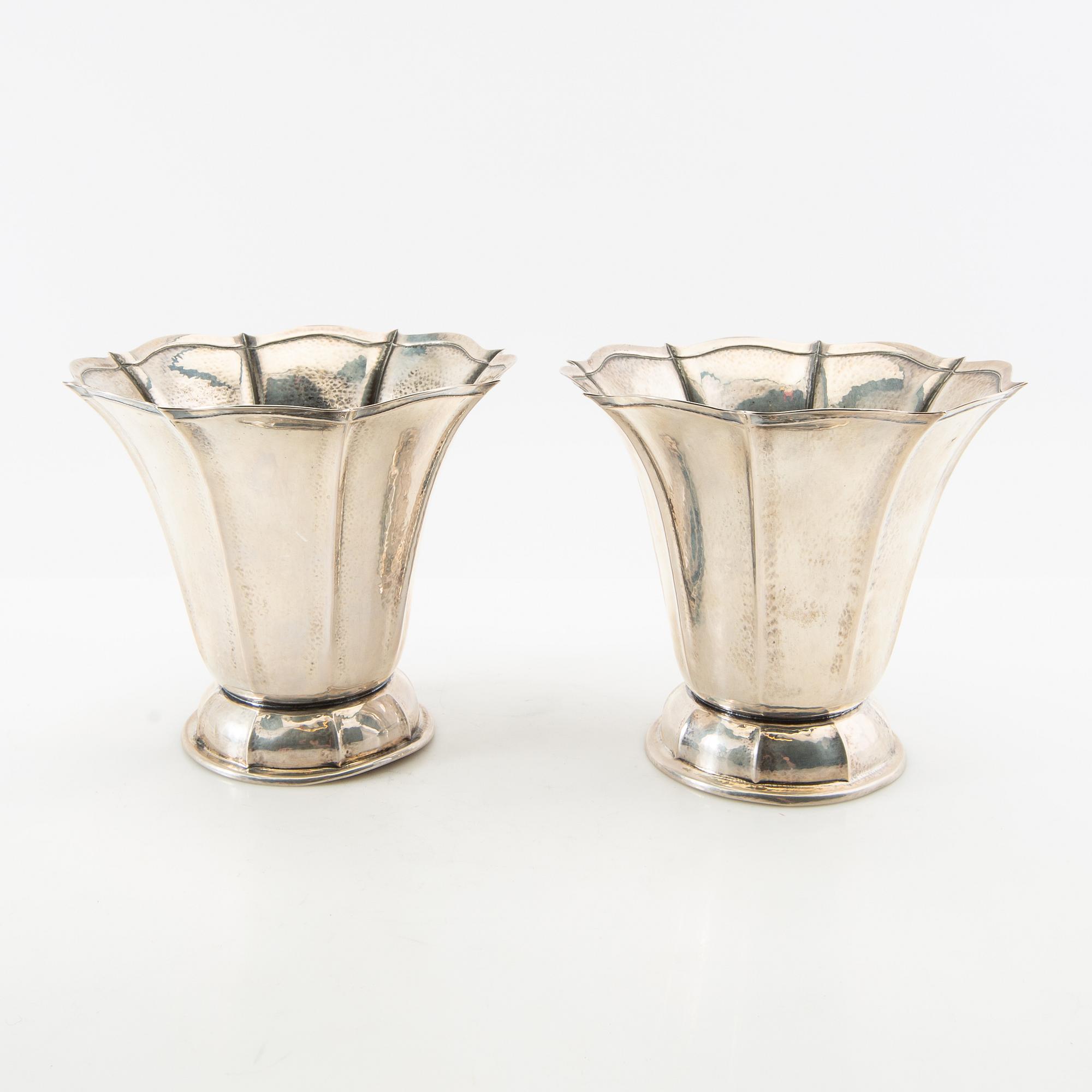 David Andersen vases, a pair, silver, Stockholm 1930.