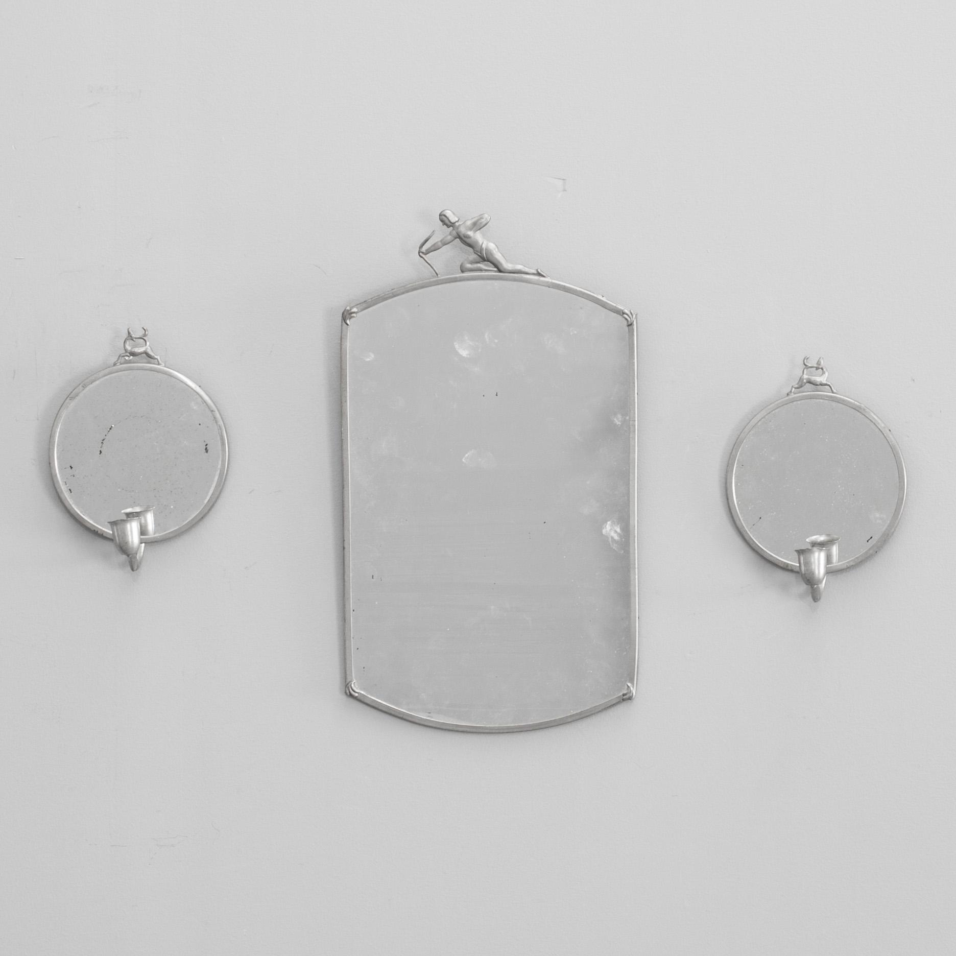 SPEGEL och SPEGELLAMPETTER, ett par, art deco, tenn.