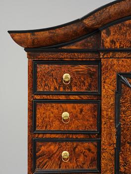 A Swedish burr-elm late baroque writing cabinet, first part 18th century.