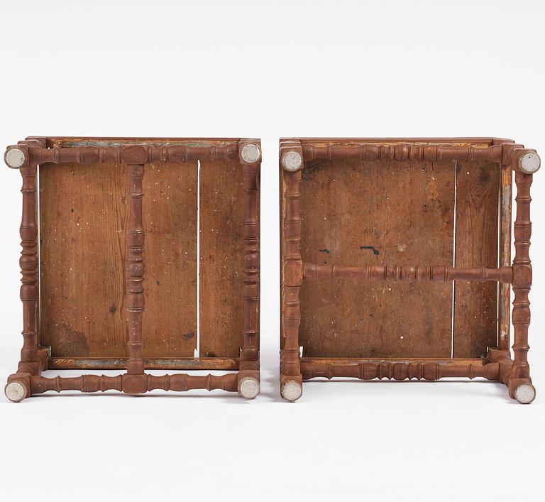 A pair of Swedish baroque stools, circa 1700.