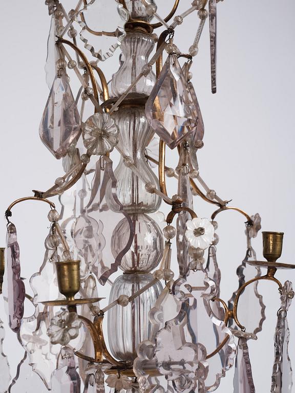 A Swedish Rococo four-light chandelier, 18th century.