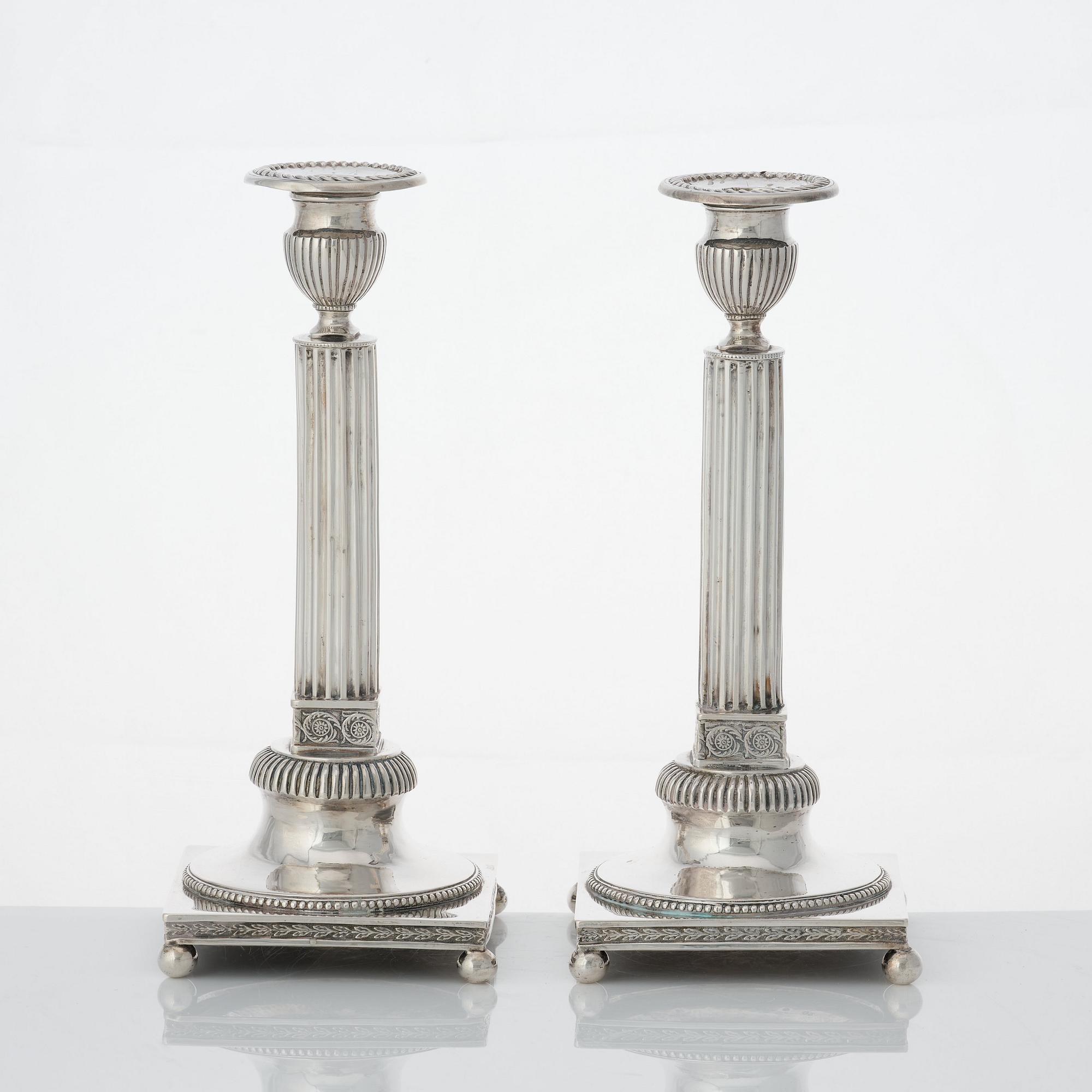 Johan Ekholm, ljusstakar, ett par, silver, Stockholm 1796. Gustavianska.