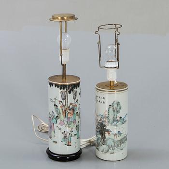 A set of two Chinese porcelain table lamps.
