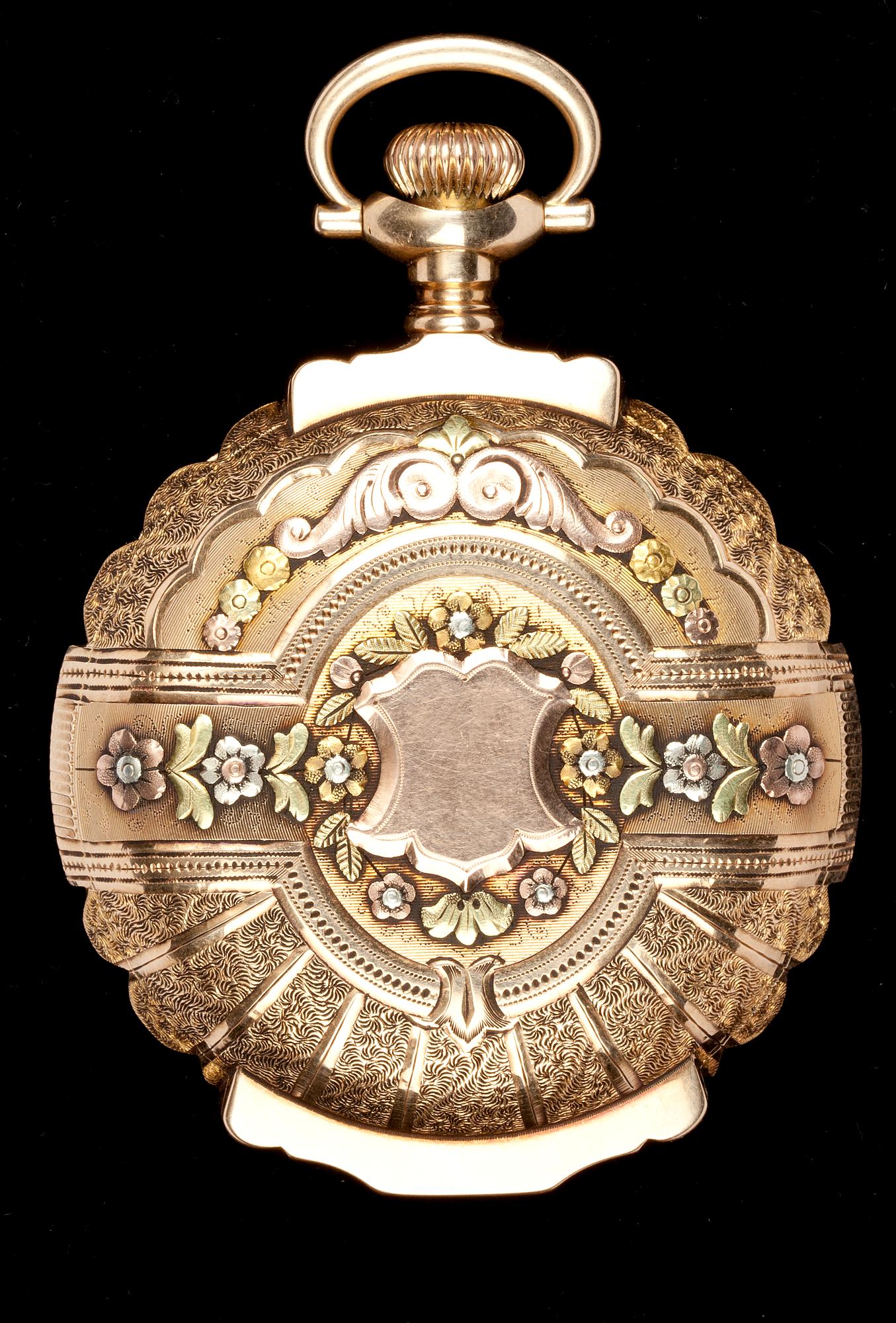FICKUR, Illinois Watch Co, guld 'en trois couleurs, med ankarkedja, Amerika, 1800-talets slut.