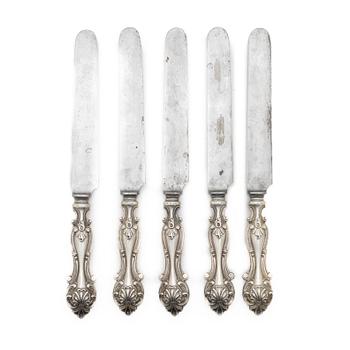 Five silver knives, Lars Larsson & co, Gothenburg, Sweden 1857.