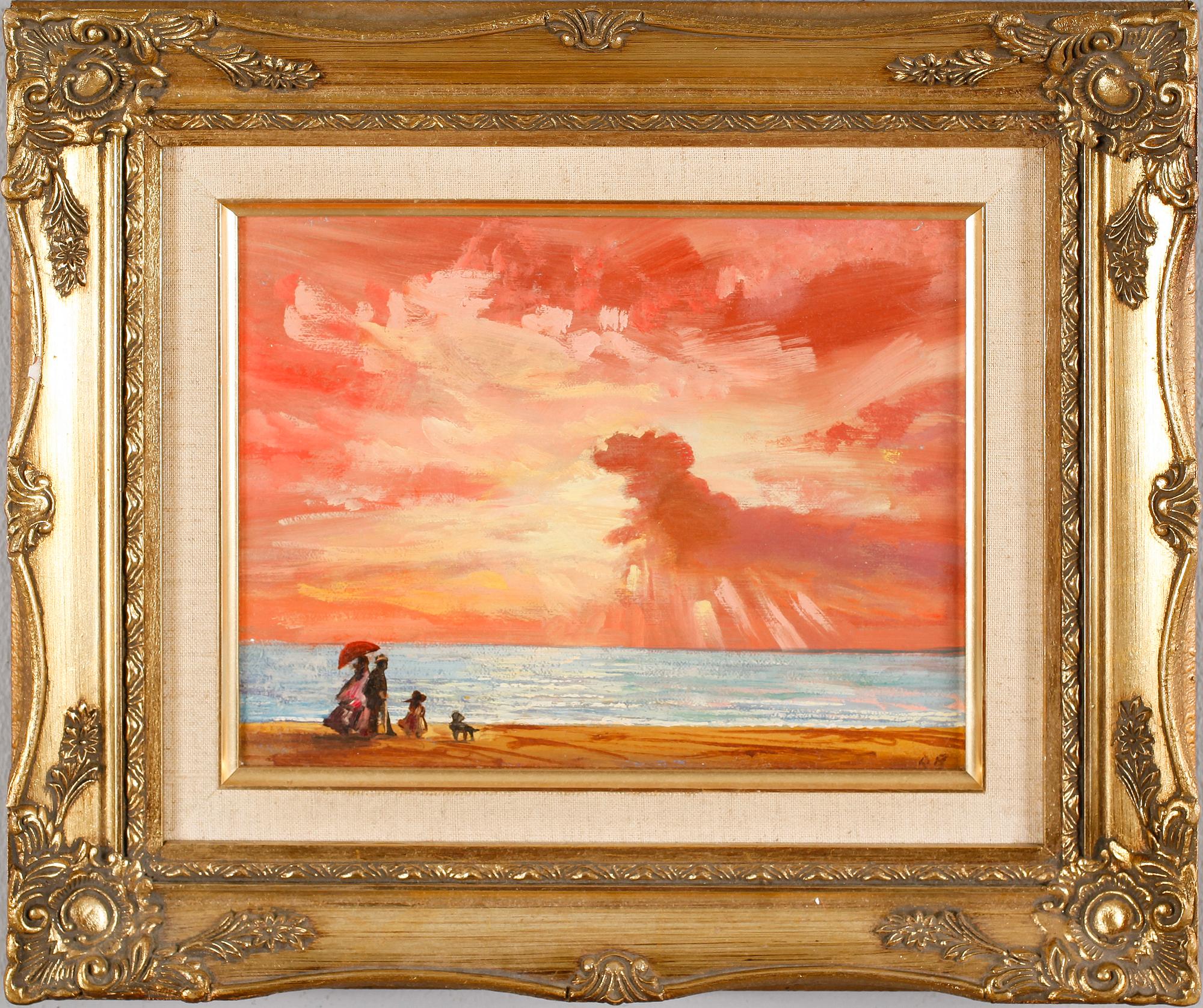 OKÄND KONSTNÄR, 4 st, oljor på duk, uppklistrade på pannå, monogramsignerade R.B.