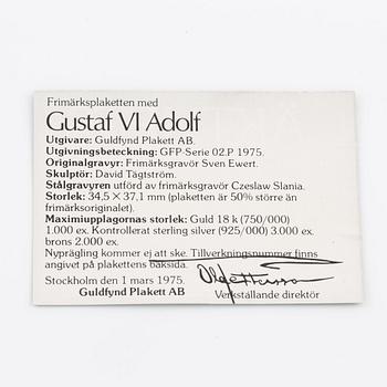 Plaque, 18K gold, numbered 372/1000, 1975, weight approx. 27 g.
