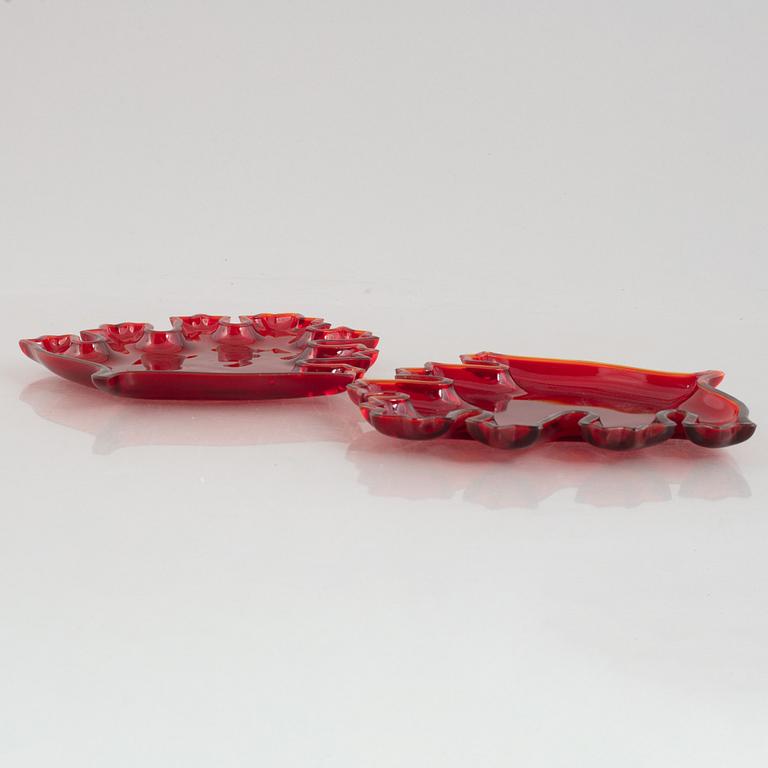 A pair of glass plates, "Löv", Firma Svenskt Tenn, Sweden.