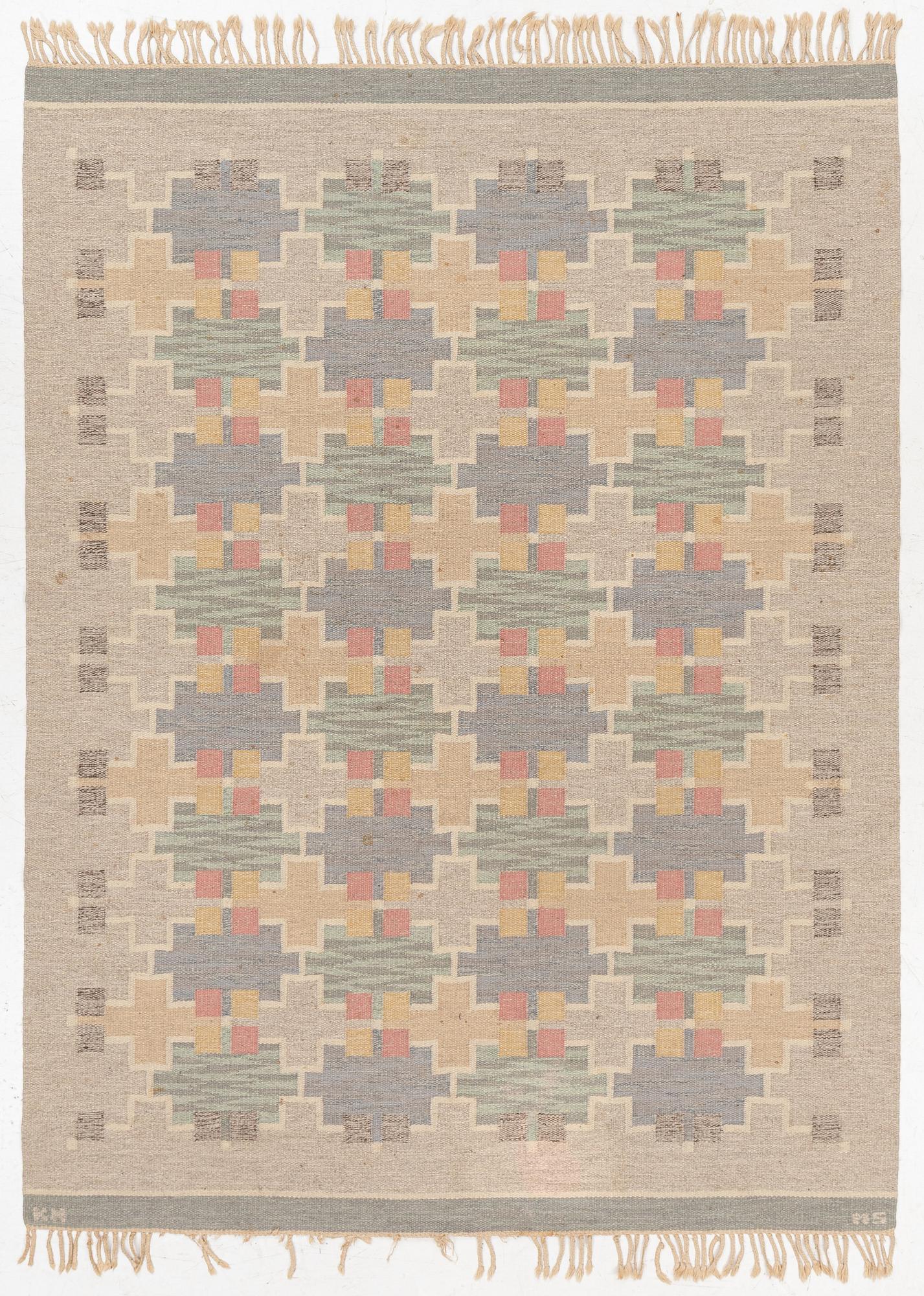 Rug, flat weave, Maj Svanström, Klockaregården, approx. 242 x 180 cm.