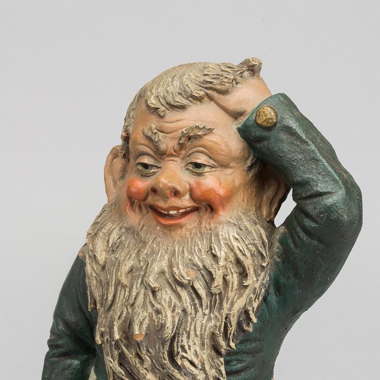 A German painted terrakotta gnome early 1900's.