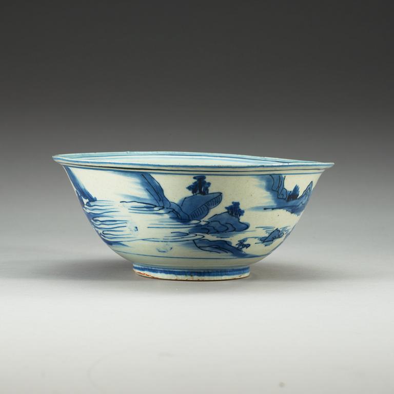 A Transitional blue and white bowl, 17th Century, with Chenghua six character mark.