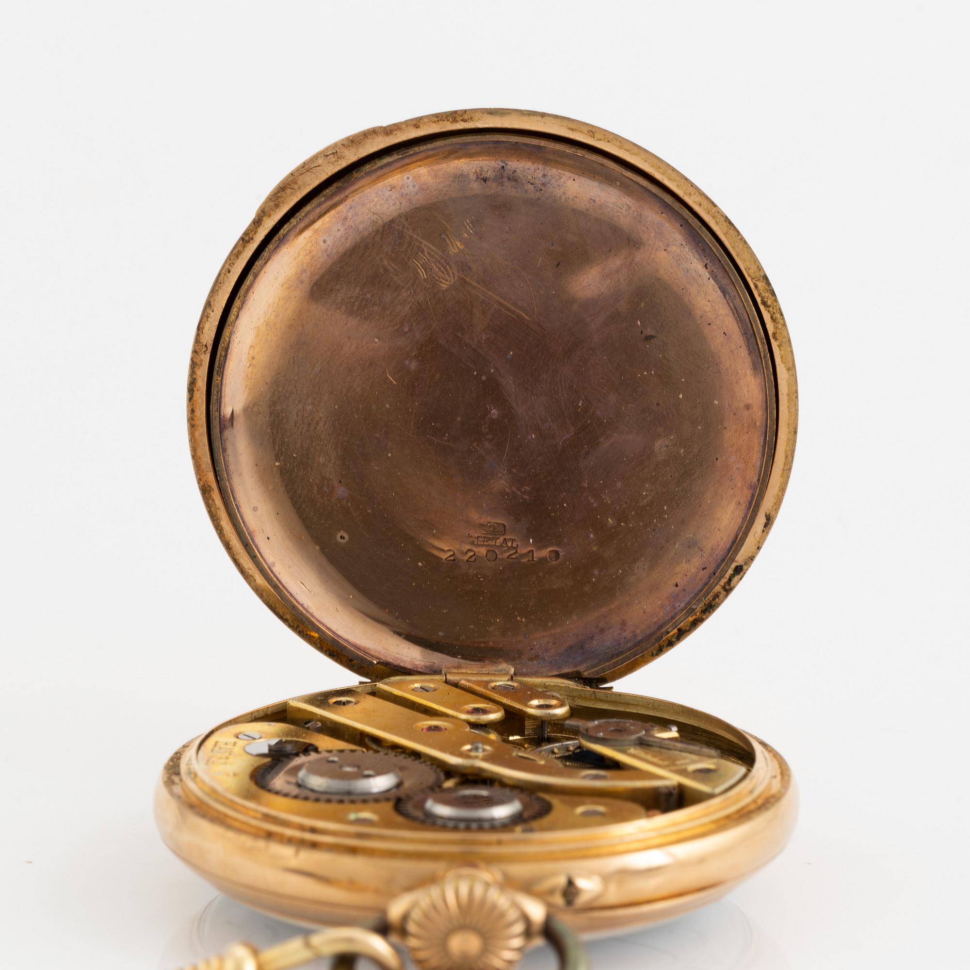 Pocket watch, Hansa, 14K gold, 48,5 mm.