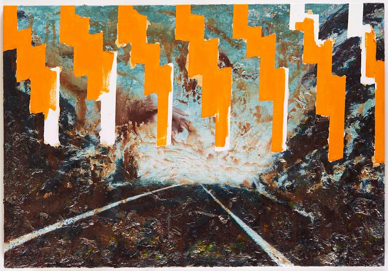 MAX MIKAEL BOOK, blandteknik på duk signerad MM Book och daterad 1991 a tergo.