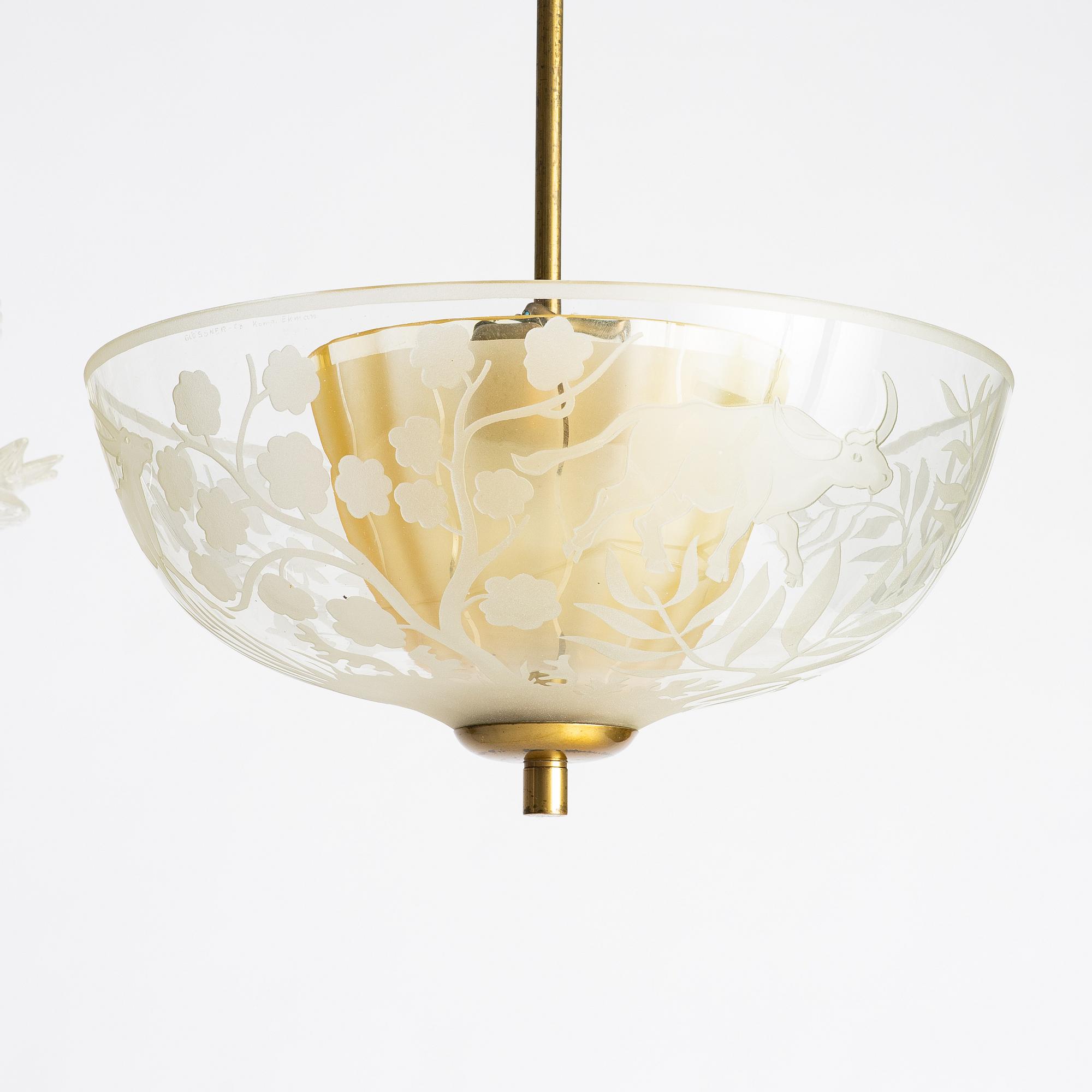 Birger Ekman, a Swedish Modern ceiling lamp, Glössner Co, 1940s.