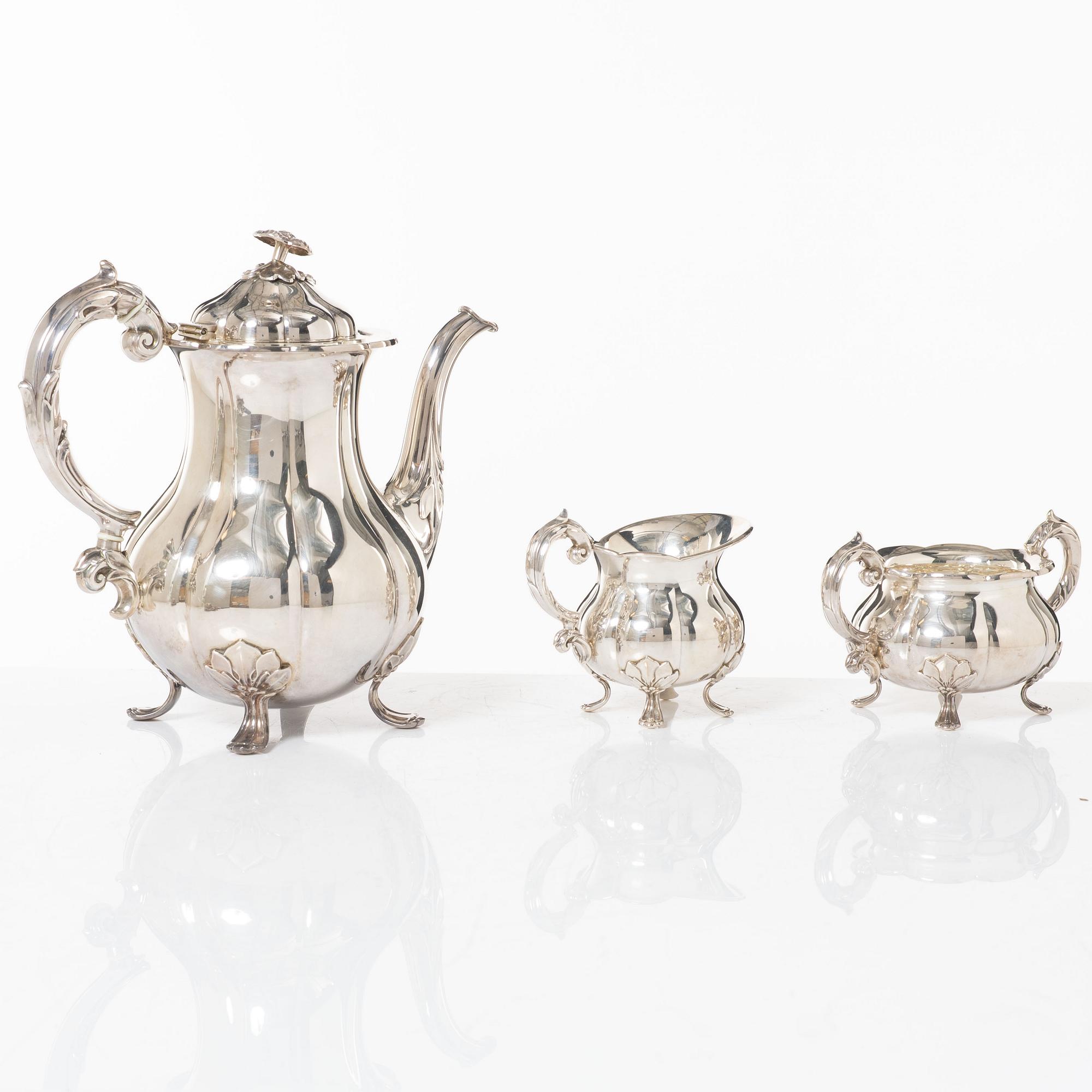 Cohr, kaffeservis, 3 delar, silver, rokokostil, Danmark 1900-tal.