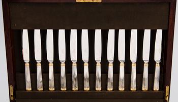 CHRISTOFLE 123-piece Aria Gold Ring Silver Plated Cutlery Set for Twelve persons.