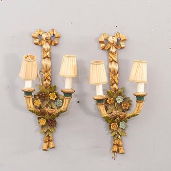 A pair mid 20th century wooden wall lamps from Paoletti, Firenze Italy.