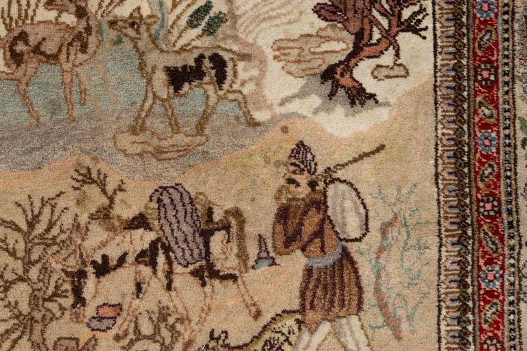 Rug, Tabriz, figural, signed Tabatabai, approx. 210 x 138 cm.