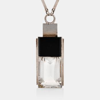 139. Wiwen Nilsson, a sterling silver, rock crystal and onyx pendant with chain, Lund Sweden 1937.