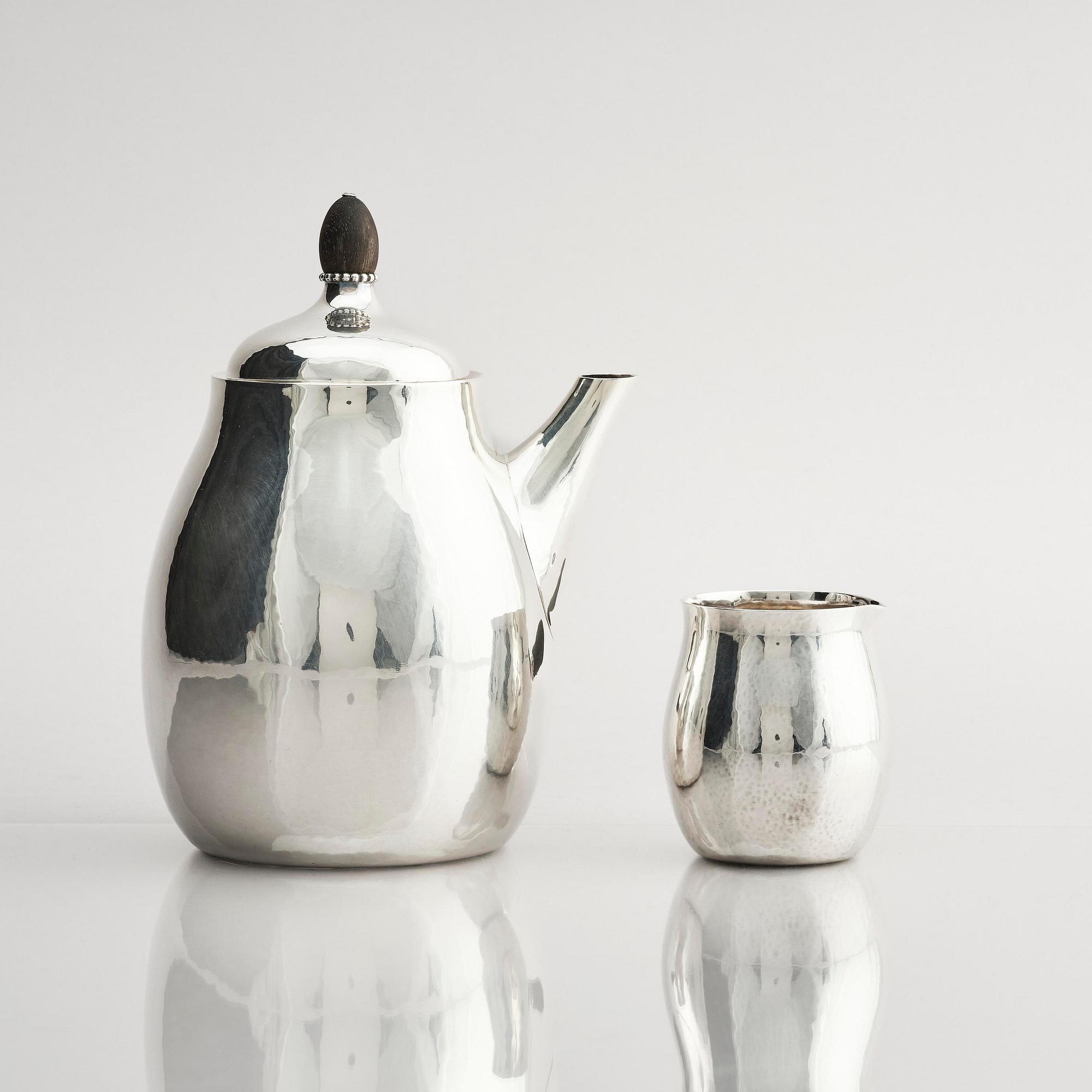 Georg Jensen, a sterling silver three-piece coffee set, Copenhagen, Denmark, after 1945, design no 80B and 80C.