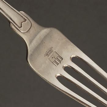Six spoons and six forks, silver, spoons marked Dresden, Germany, 18th/19th century.
