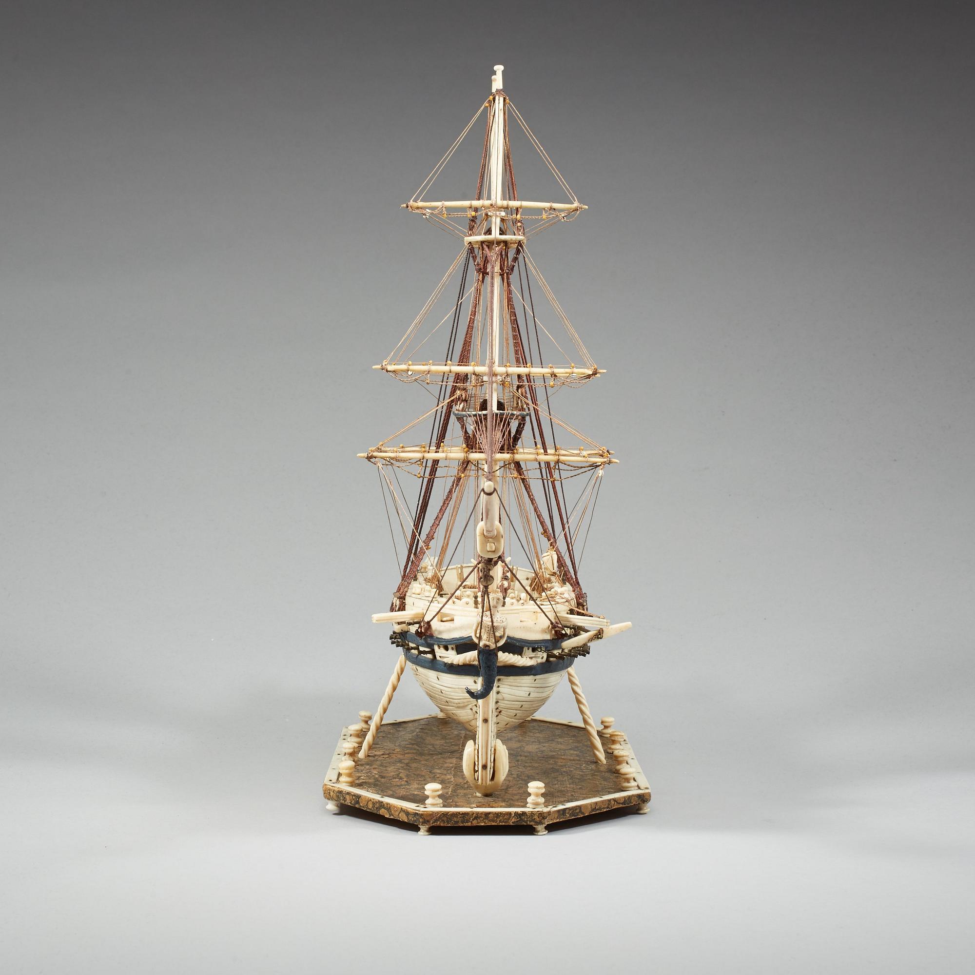 An Anglo-French early 19th century carved bone "Prisoner of War" 40 gun ship model.