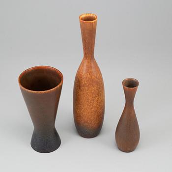 CARL-HARRY STÅLHANE, threee stoneware vases, Rörstrand, Sweden.