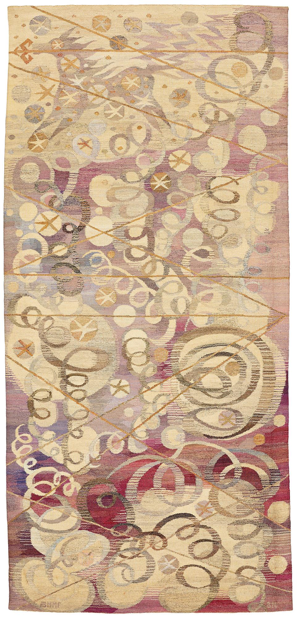 Barbro Nilsson, VÄVD TAPET, "Ångan - Ångkraften", gobelängvariant, ca 240,5 x 112 cm, signerad AB MMF BN.