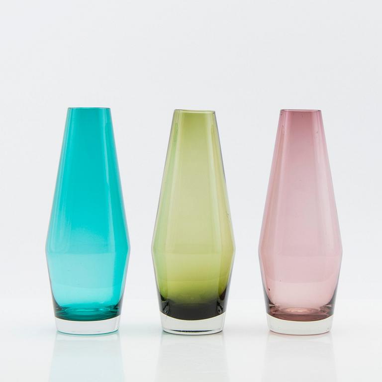 Tamara Aladin, vaser, 3 st, glas, Riihimäen Lasi, 1960/70-tal.