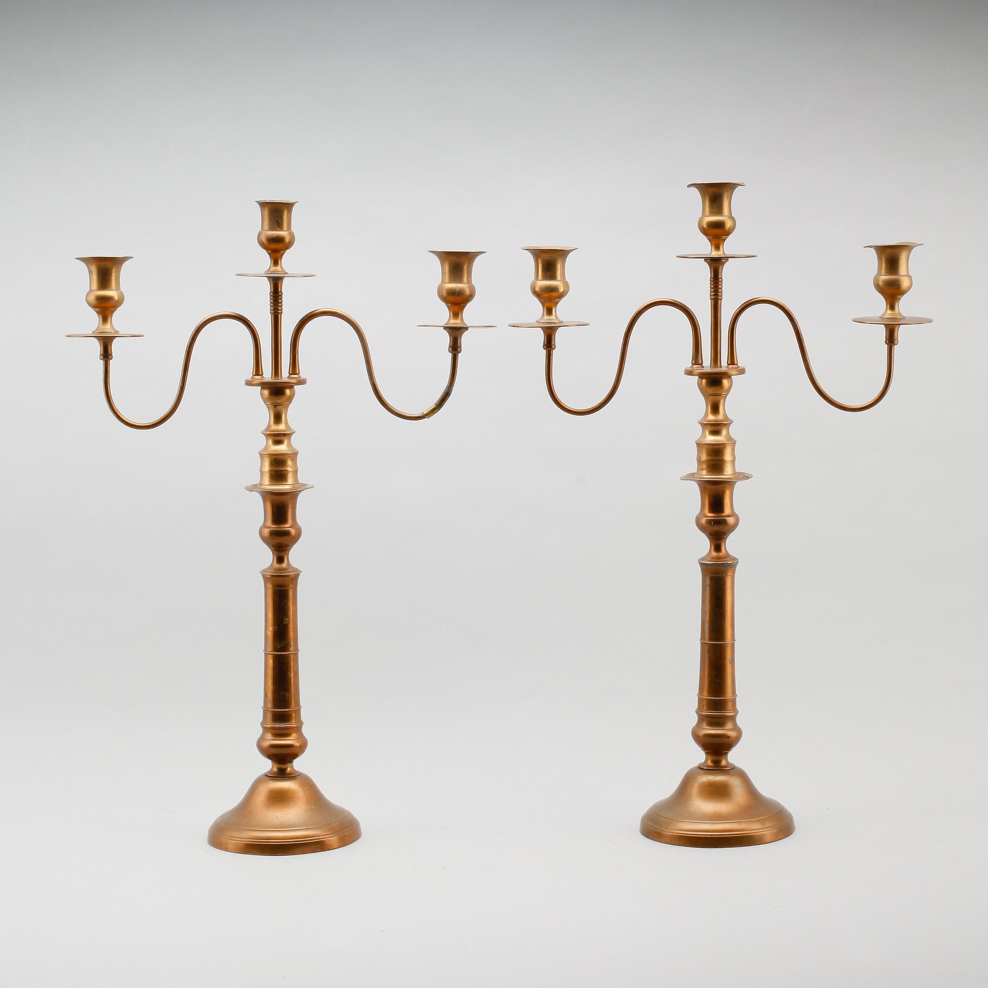 KANDELABRAR, ett par, mässing, Nyköpings Mässingsbruk, 1800-tal.