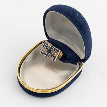 Gold sapphire and eight cut diamond ring.