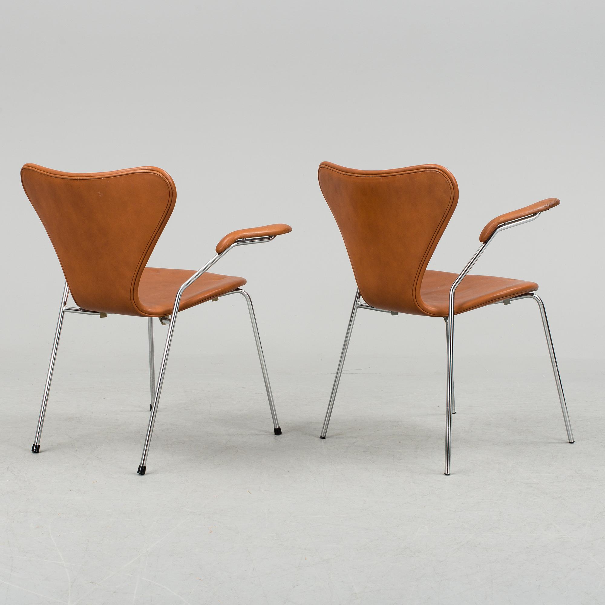 A set of five armchairs by Arne Jacobsen for Fritz Hansen, Denmark, 1981.