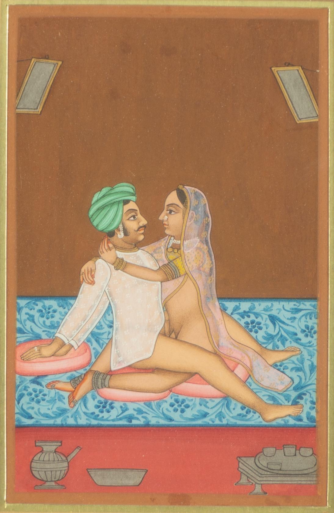 Oidentifierad konstnär, Erotiska scener, Indien, 1900-tal. Tre stycken.