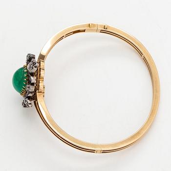 Armband/Hänge, 14K guld, smaragd och gammalslipade diamanter ca 1.95 ct totalt.