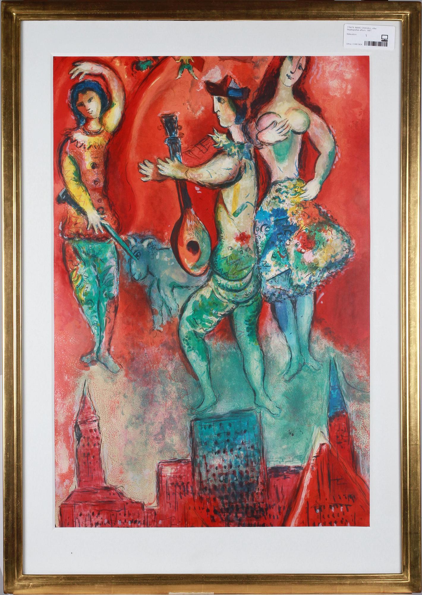 MARC CHAGALL, efter, färglitografisk affisch, 1967.
