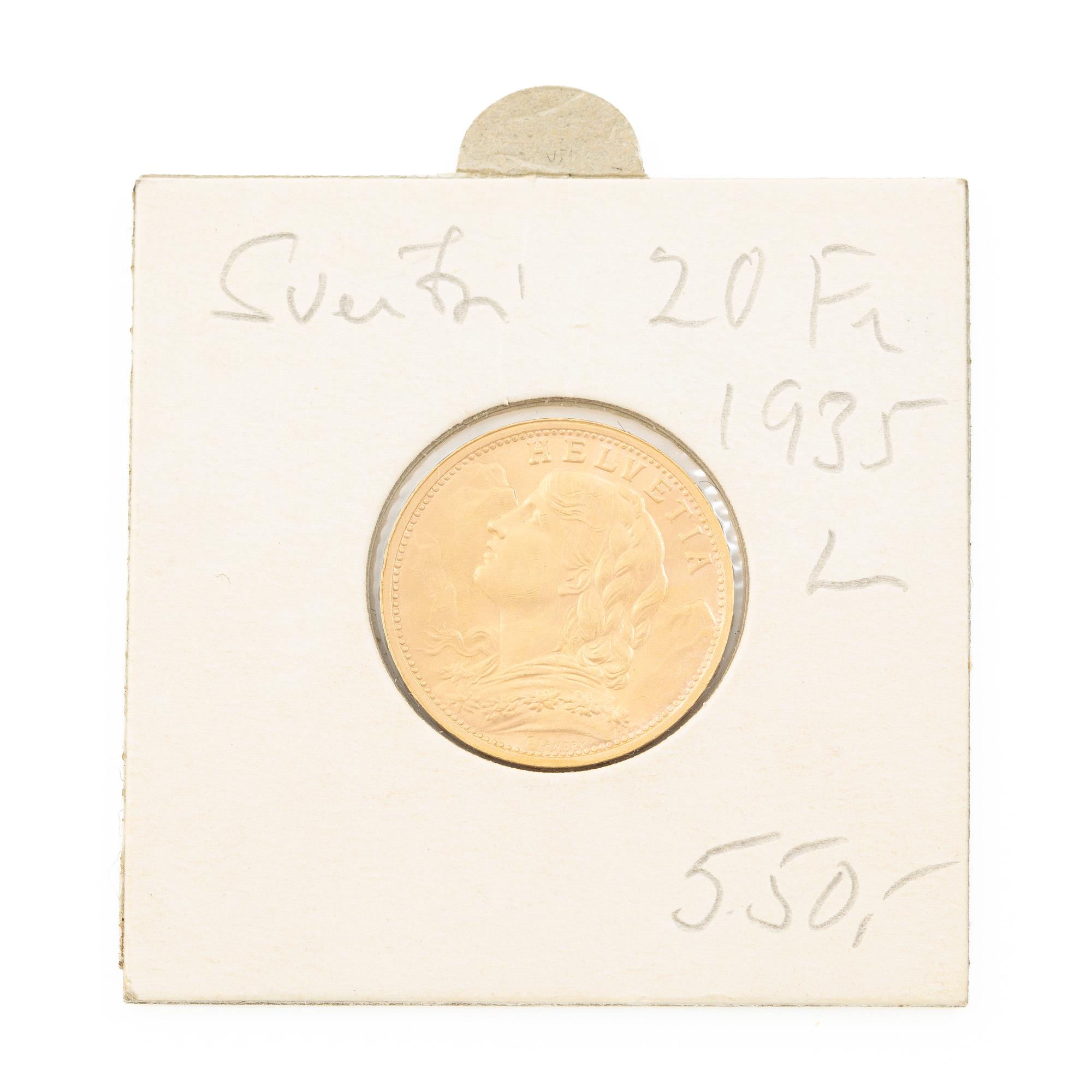 Gold coin, Switzerland, 20 Franc, 1935.
