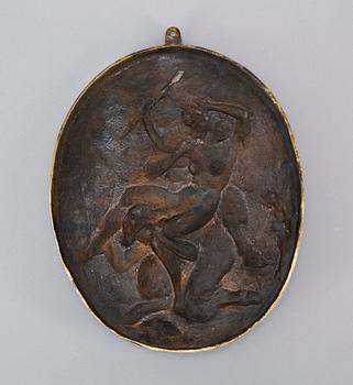 CLAUDE MICHEL CLODION, hans art. Medaljong. Mörkpatinerad brons, oval 26,5 x 21,5 cm.