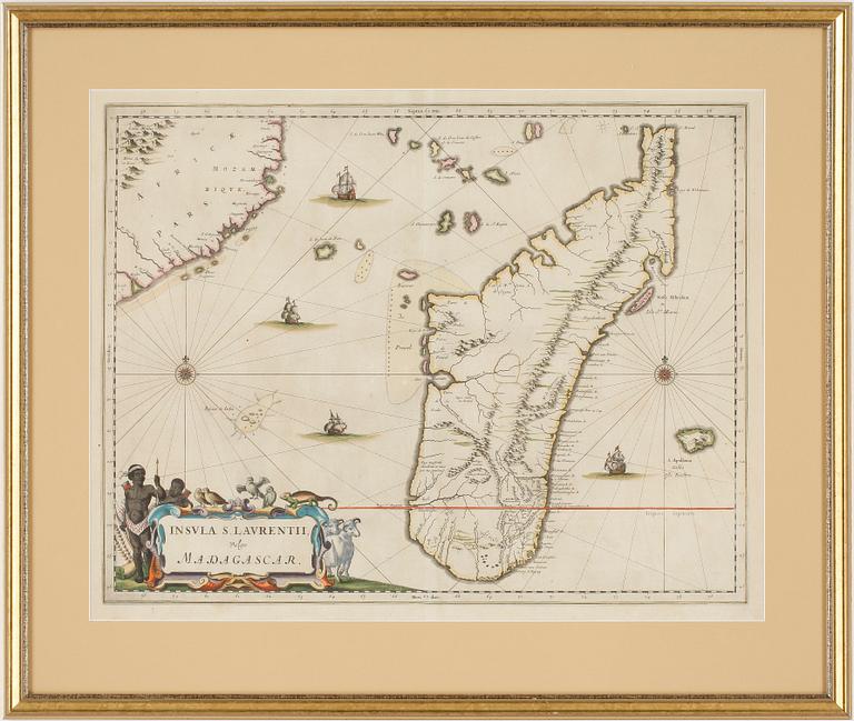 KARTA, "Insula S.Laurentii vulgo Madagascar", Olfert Dapper, ca 1680.
