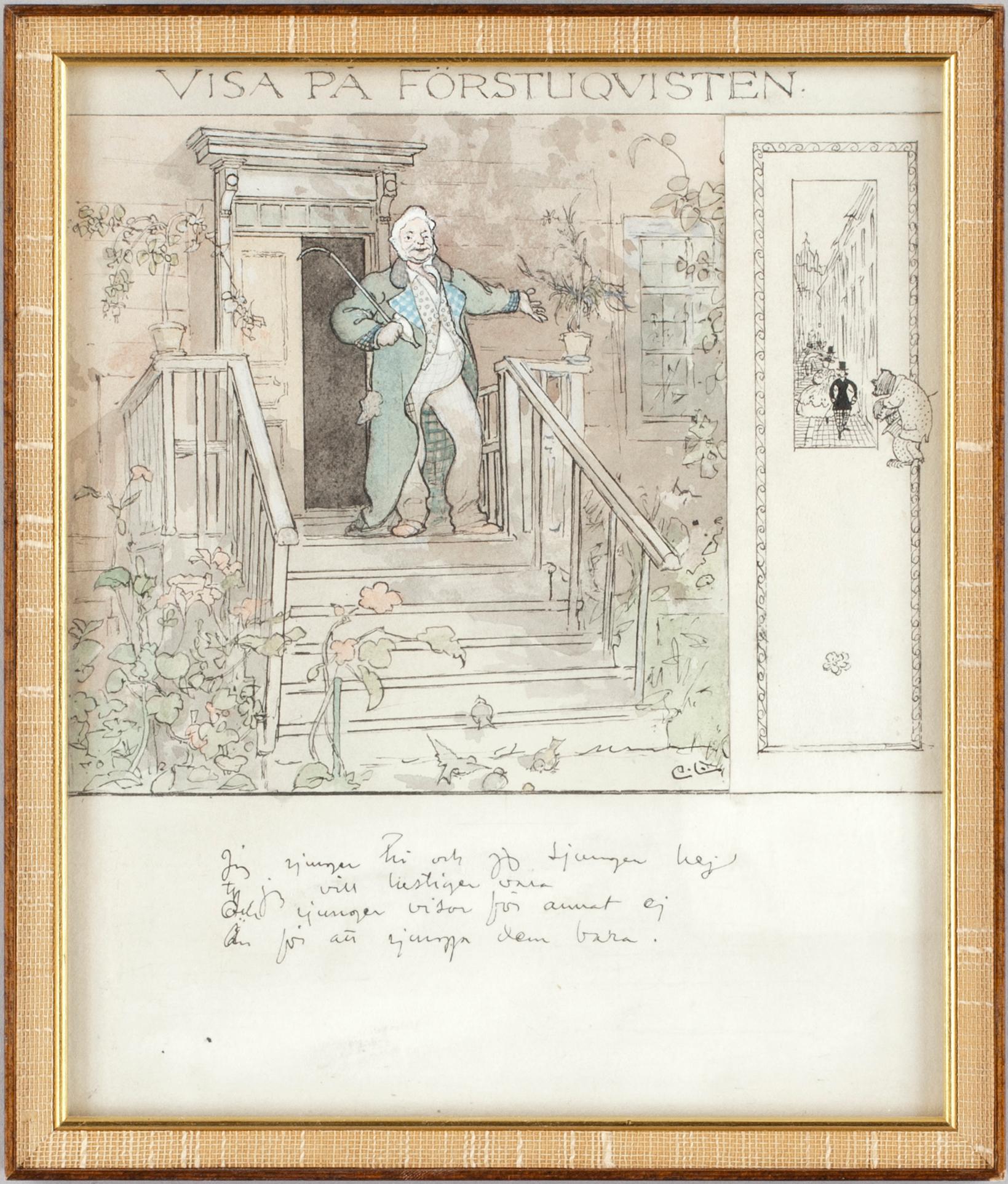 CARL LARSSON, teckning, monogramsign.