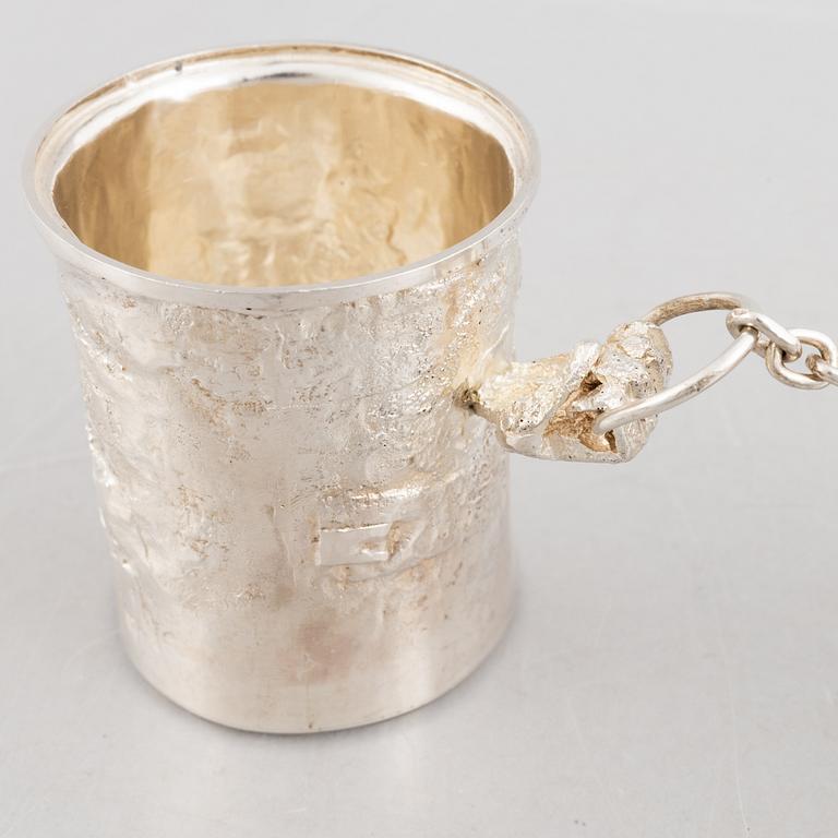 A sterling silver sculpture in two parts with a chain, mark of Lars Arby, Gothenburg, Sweden 1976.