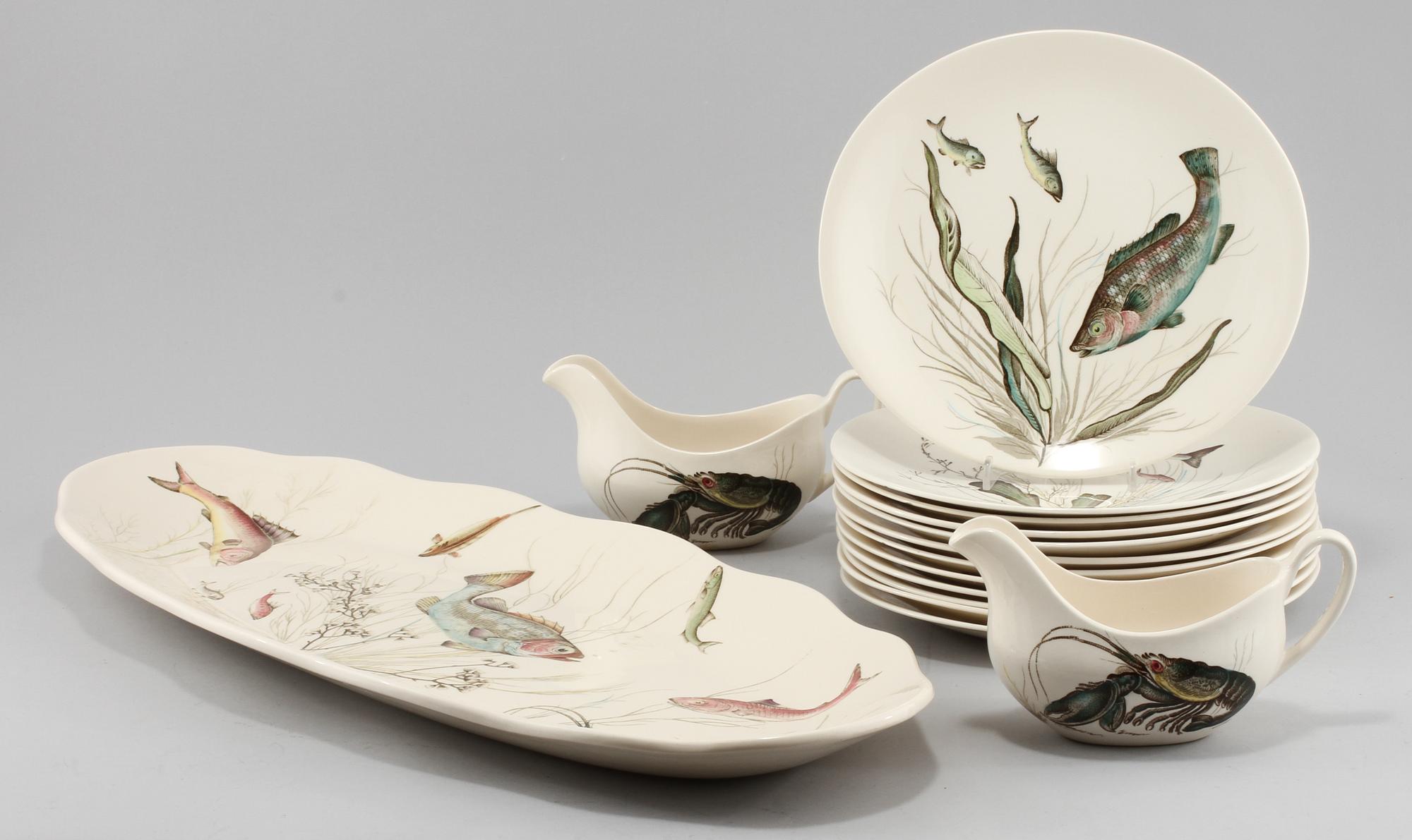 SERVISDELAR, 15 st, flintgods, "Fish" Johnson Bros. England, 1900-talets andra hälft.