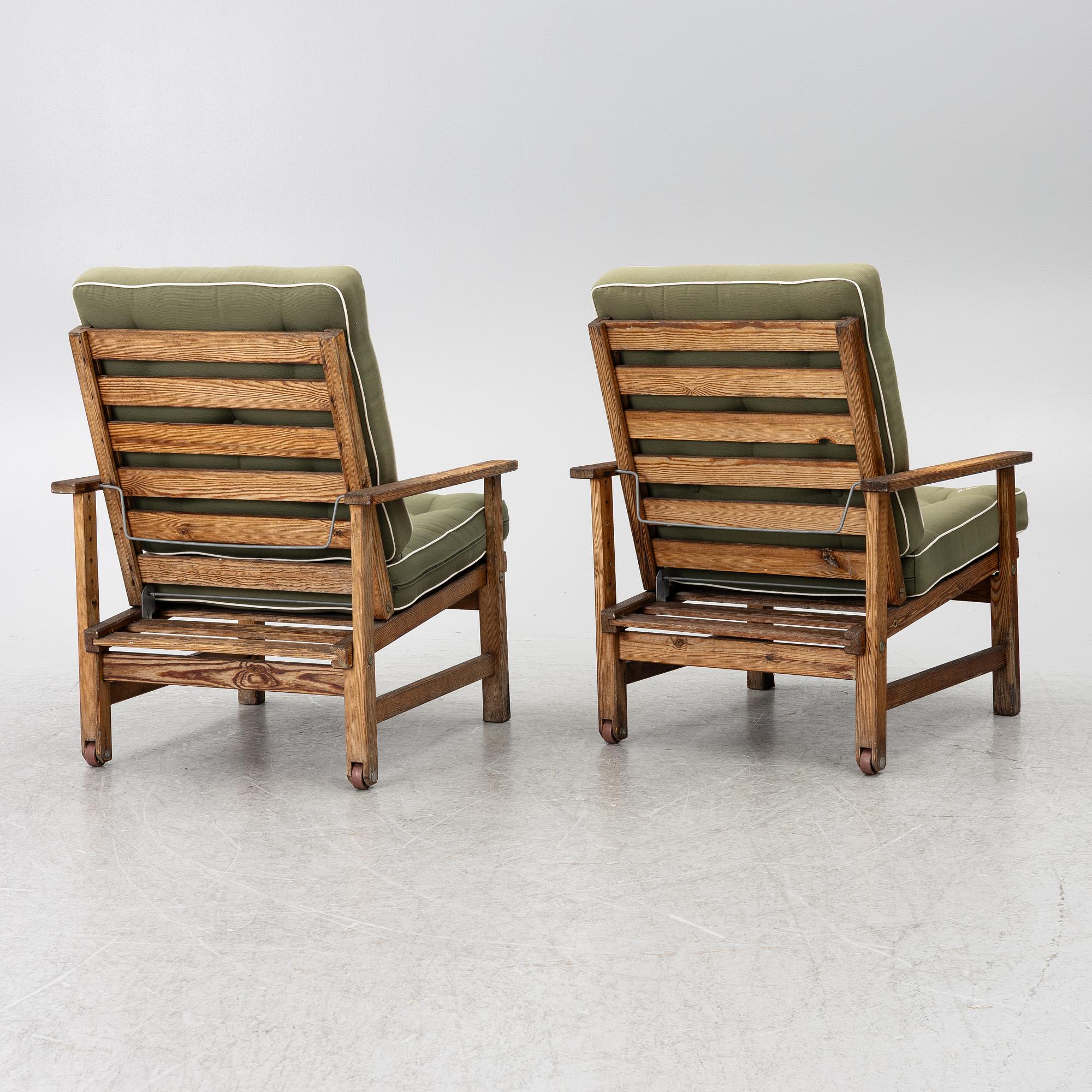 Elsa Stackelberg, a pair of garden armchairs with ottomans, Fri Form, Edsbruk, 1980s.