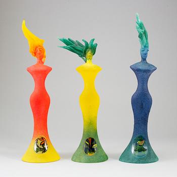 KJELL ENGMAN, a set of three glass sculptures of female torsos, Kosta Boda, Sweden, Limited edition of 100 pieces.