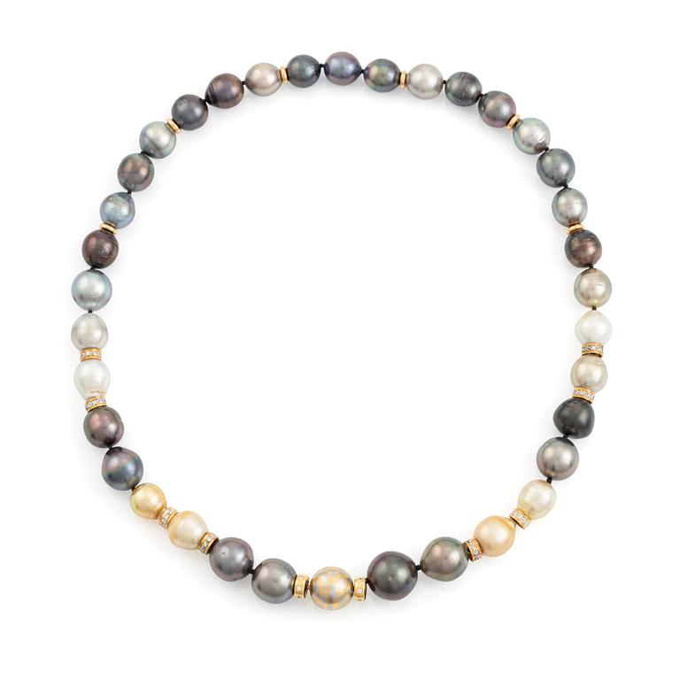 A cultured Tahiti- and South Sea pearl necklace.